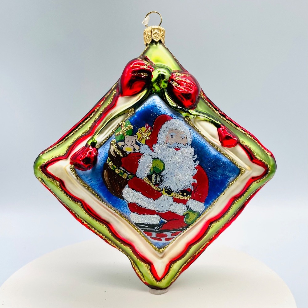 German Santa Claus Glass Christmas Ornament 5.5" Diamond‎ Shape